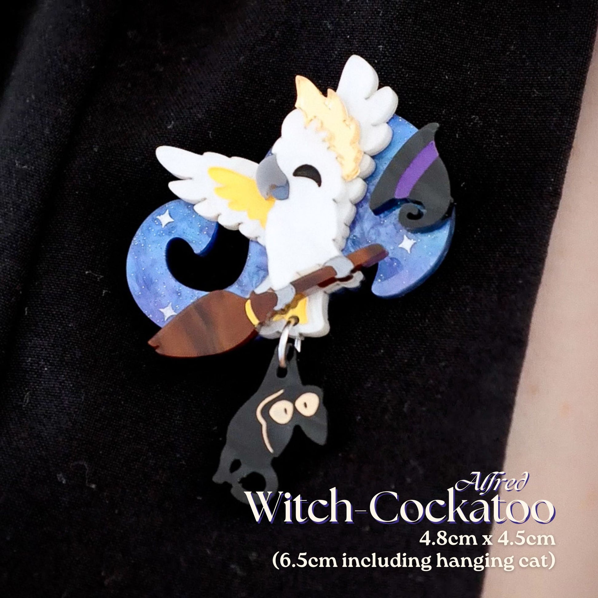 BINKABU Alfred Witch-Cockatoo Brooch handmade acrylic bird jewellery