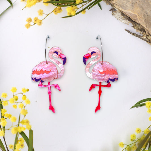 BINKABU Flamingo handmade acrylic bird earrings