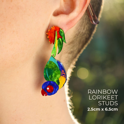 BINKABU Rainbow Lorikeet handmade acrylic bird earrings