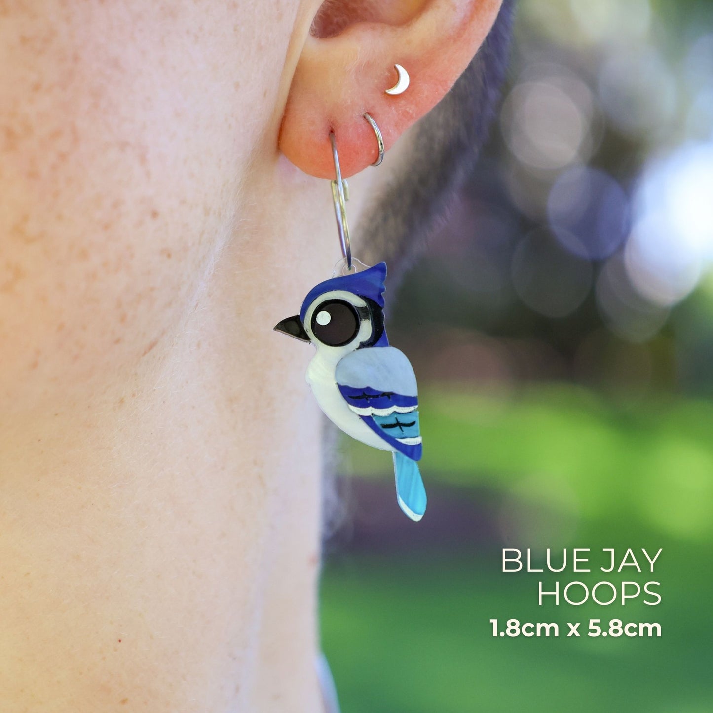 BINKABU Blue Jay studs handmade acrylic bird earrings