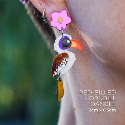 BINKABU Red-Billed Hornbill handmade acrylic bird earrings