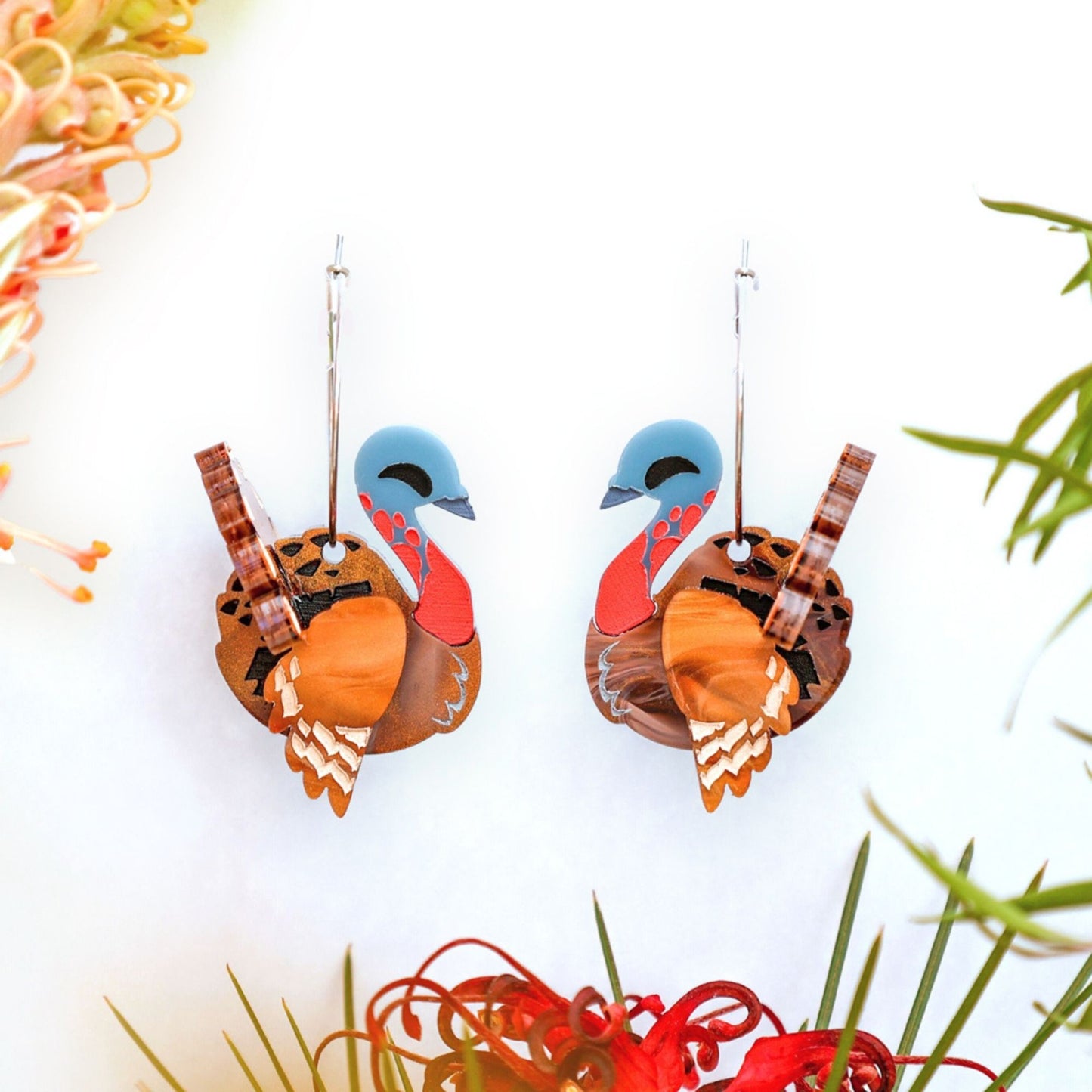 BINKABU Wild Turkey North America Handmade Acrylic 3D Bird Earrings