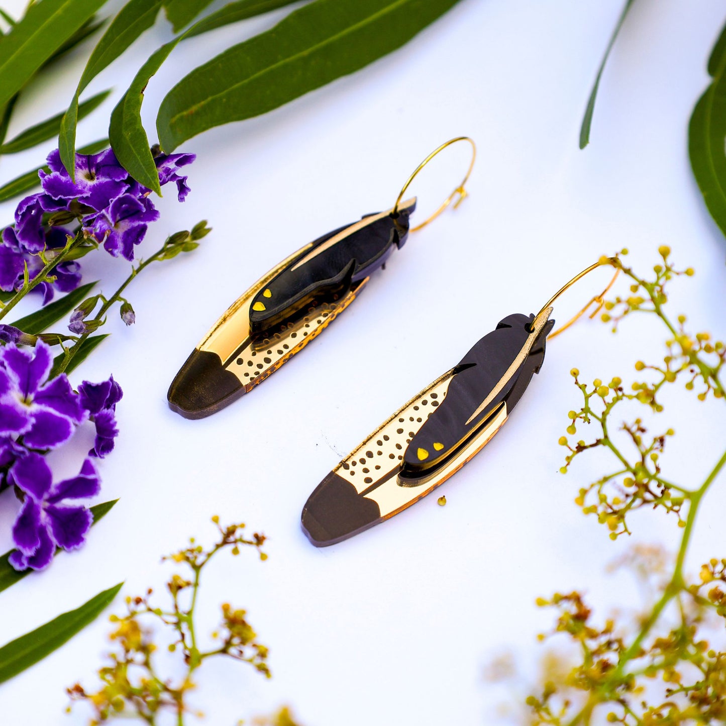 Foraged Feathers - Yellow-Tailed Black Cockatoo - Handmade Statement Bird Earrings