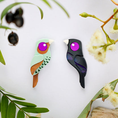BINKABU Satin Bowerbird handmade acrylic bird earrings