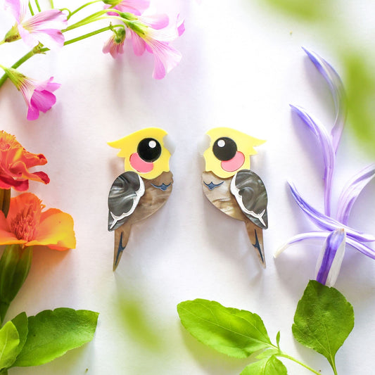 BINKABU Grey Cockatoo handmade acrylic bird earrings