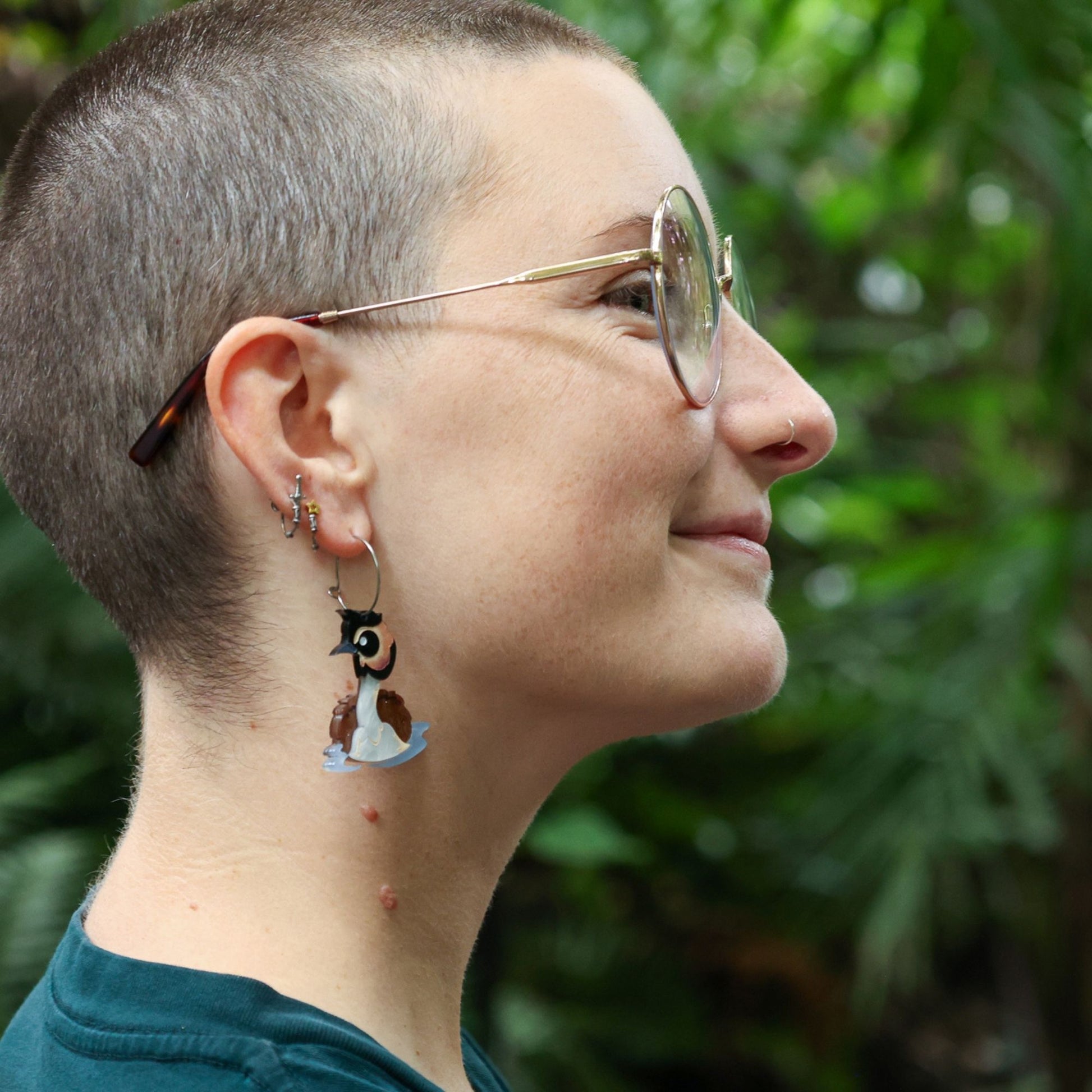 BINKABU Pūteketeke Hoops handmade acrylic bird earrings