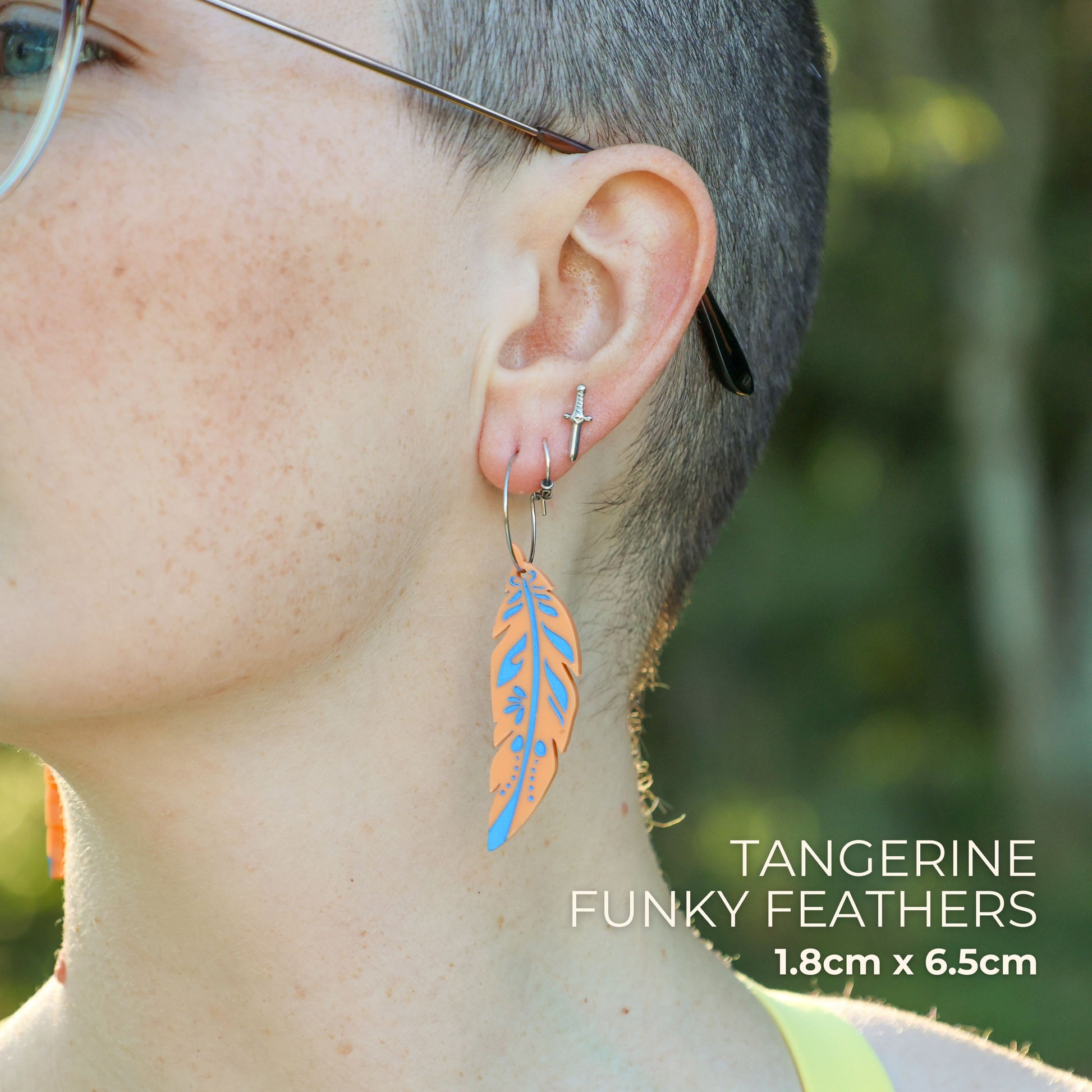 BINKABU Funky Feathers - Tangerine handmade acrylic bird earrings
