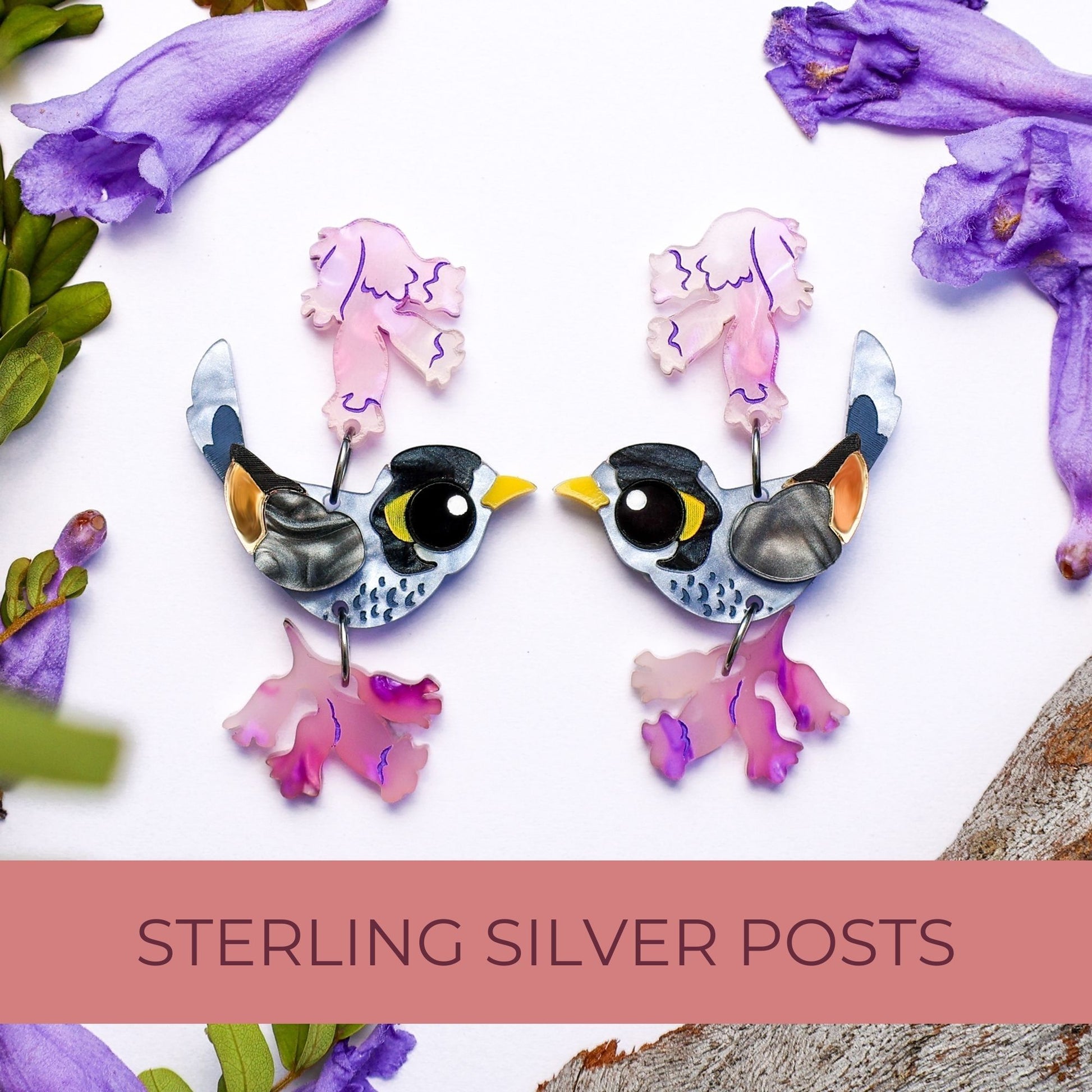 BINKABU Noisy Miner handmade acrylic bird earrings