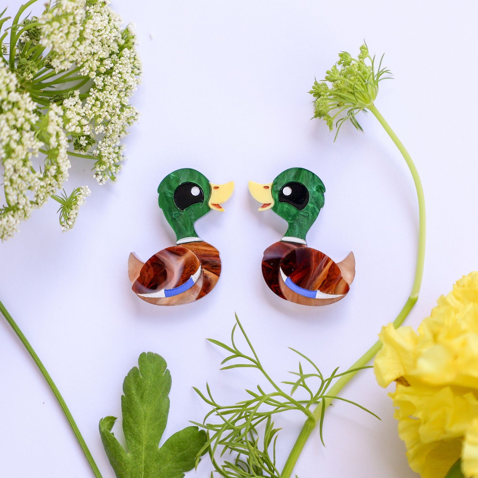 BINKABU Mallard Drake Handmade Acrylic Bird Earrings