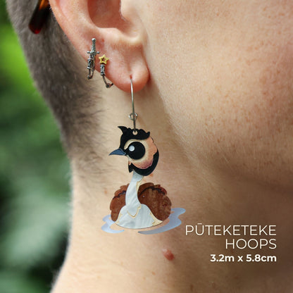 BINKABU Pūteketeke Hoops handmade acrylic bird earrings