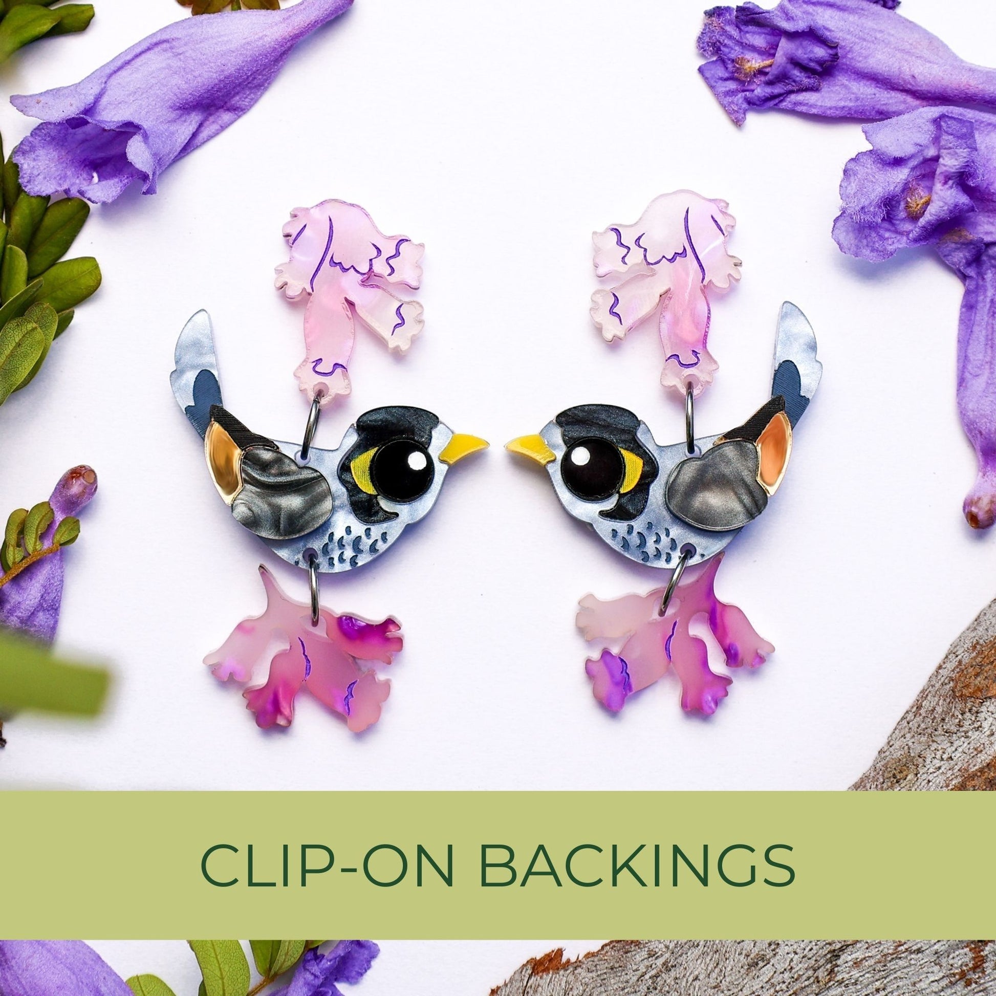 BINKABU Noisy Miner handmade acrylic bird earrings