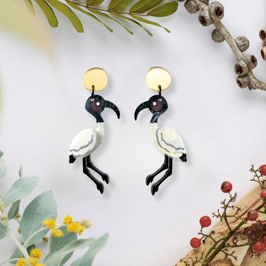 BINKABU Ibis Dangle handmade acrylic bird earrings