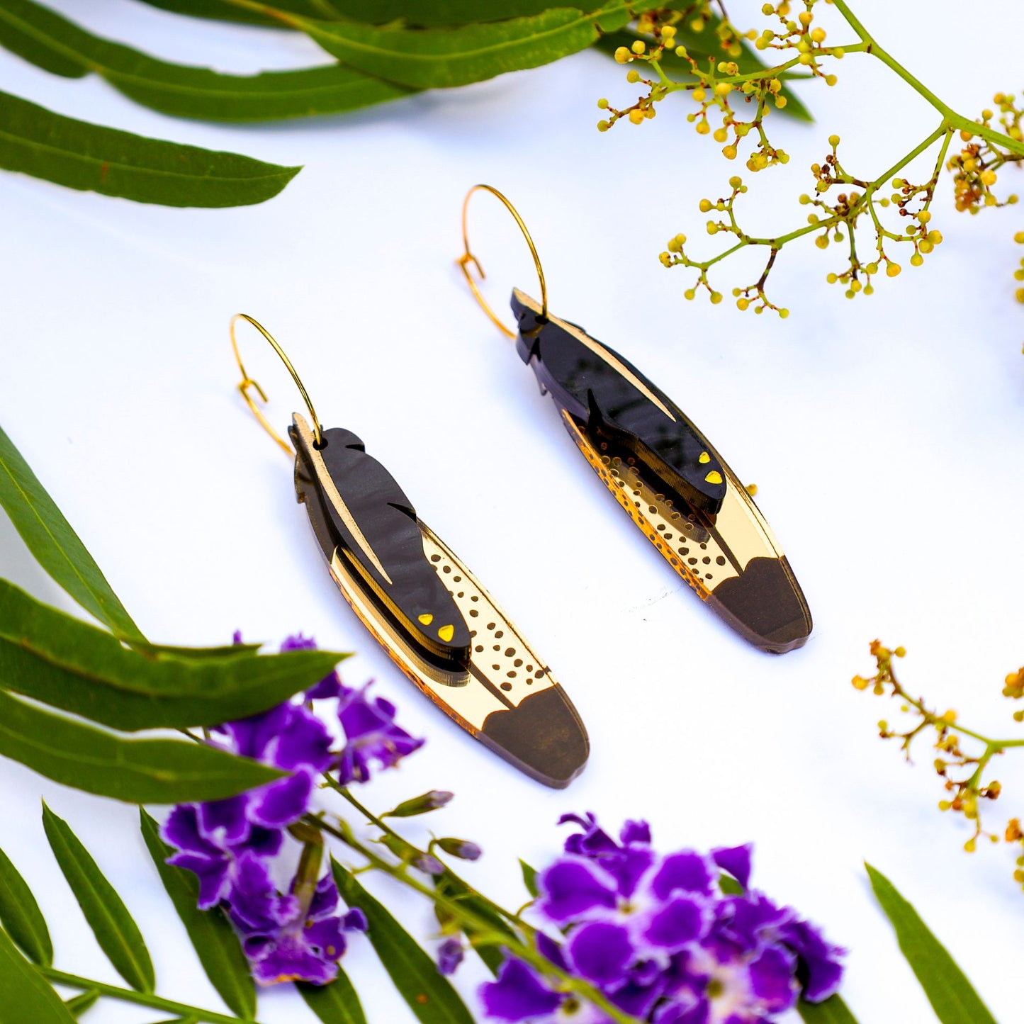 Foraged Feathers - Yellow-Tailed Black Cockatoo - Handmade Statement Bird Earrings