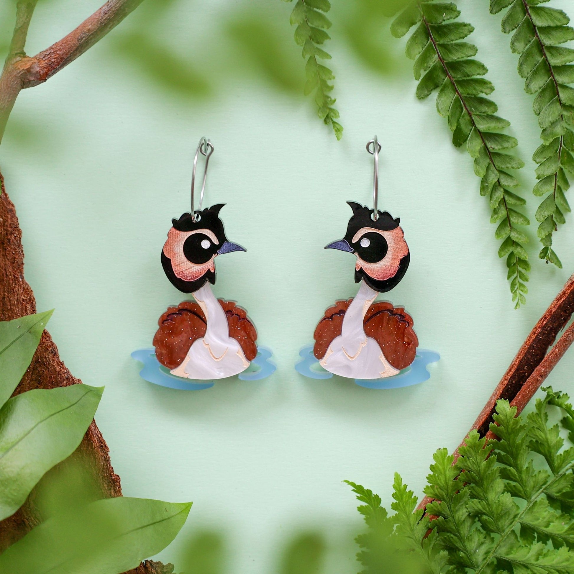 BINKABU Pūteketeke Hoops handmade acrylic bird earrings