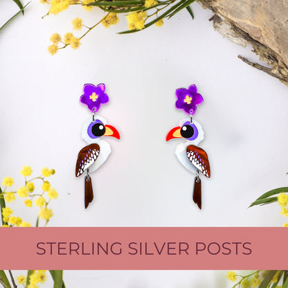 BINKABU Red-Billed Hornbill handmade acrylic bird earrings