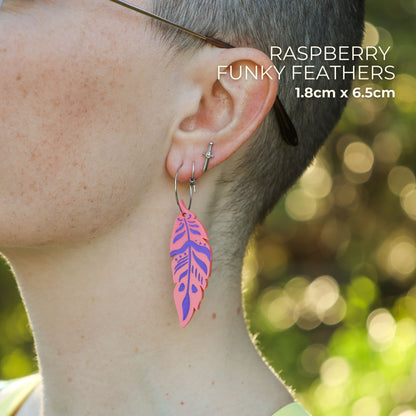 BINKABU Funky Feathers - Raspberry handmade acrylic bird earrings
