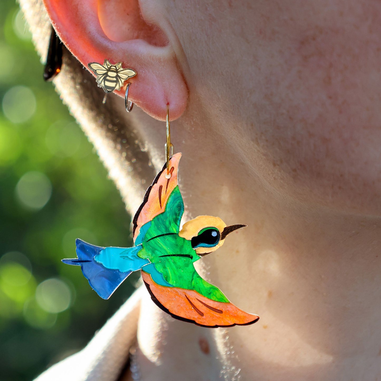 BINKABU Rainbow Bee-Eater handmade acrylic bird earrings