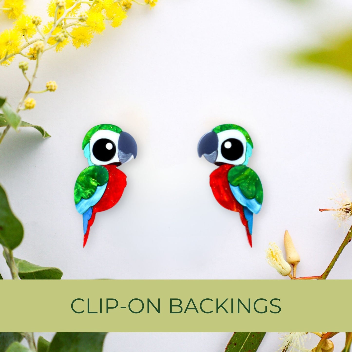 Harlequin Macaw Studs - Statement Bird Earrings