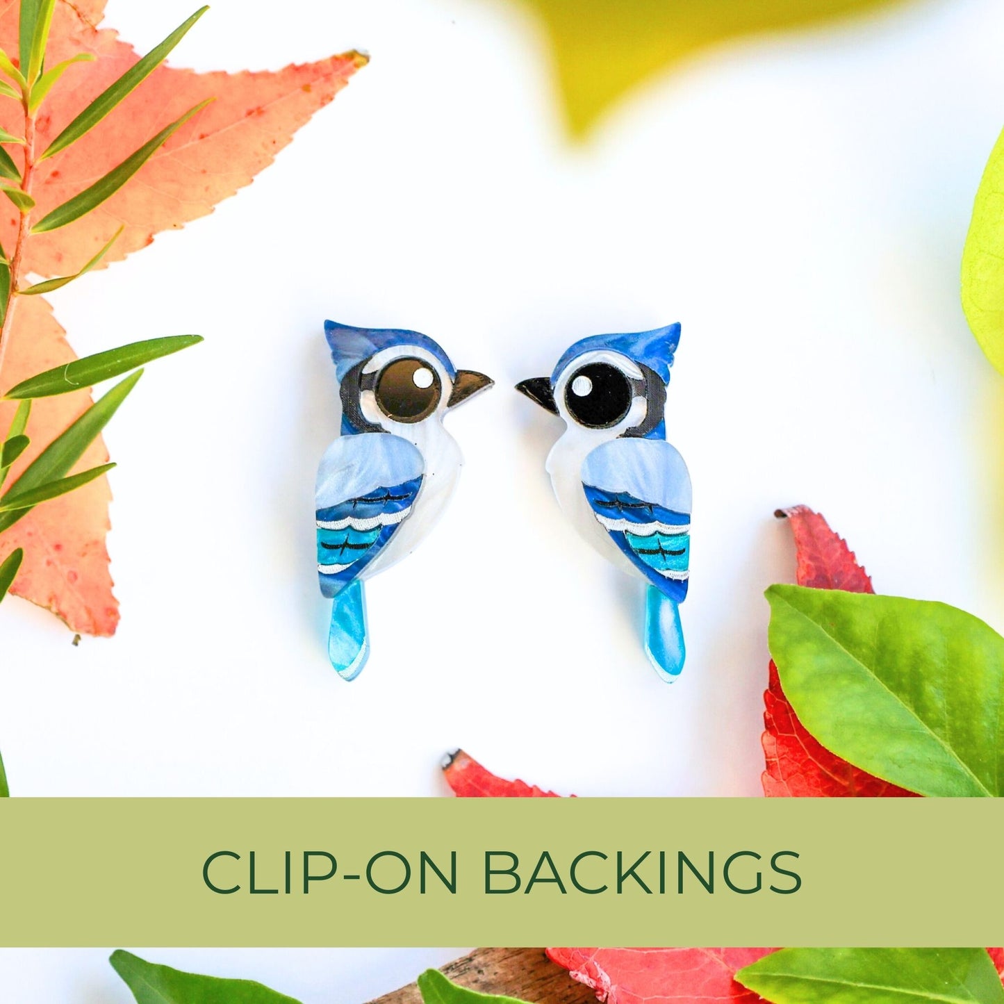BINKABU Blue Jay studs handmade acrylic bird earrings