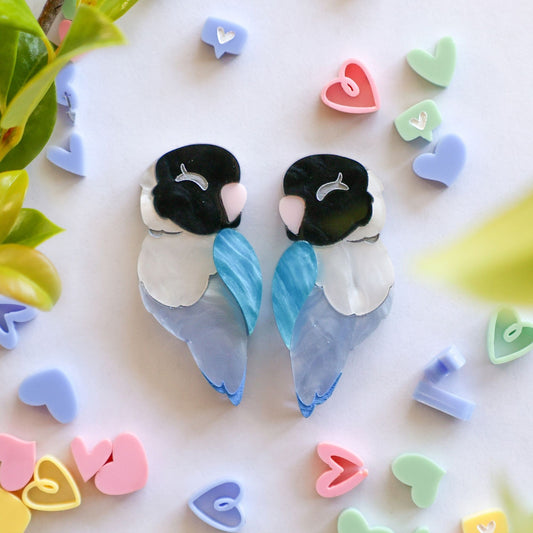 BINKABU Blue Masked Lovebird handmade acrylic bird earrings