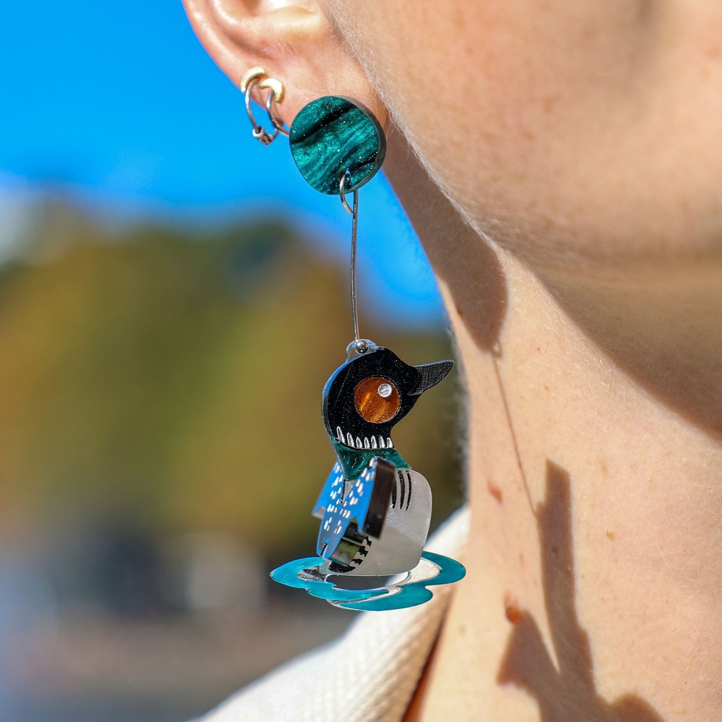 Common Loon 3D Dangles - North American Acrylic Bird Earrings