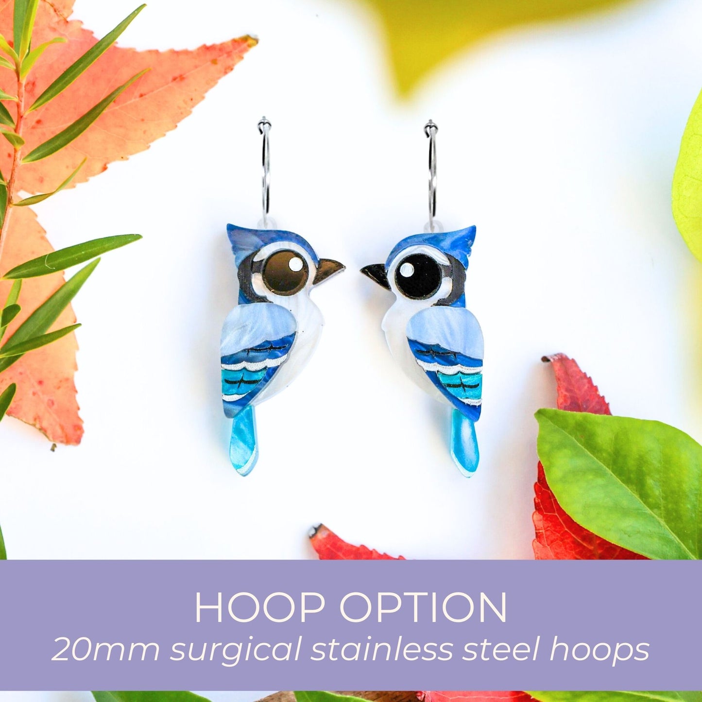 BINKABU Blue Jay studs handmade acrylic bird earrings