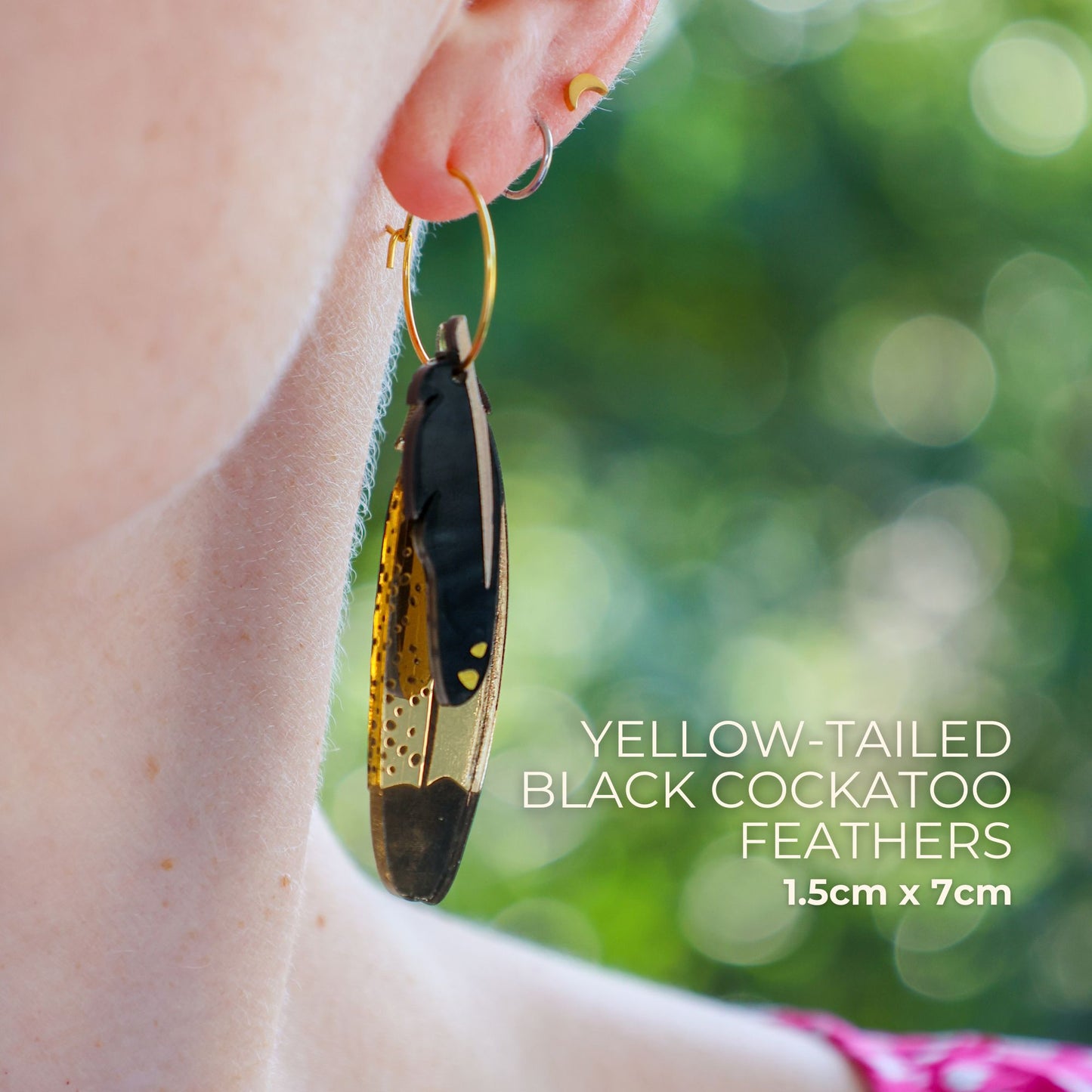 Foraged Feathers - Yellow-Tailed Black Cockatoo - Handmade Statement Bird Earrings