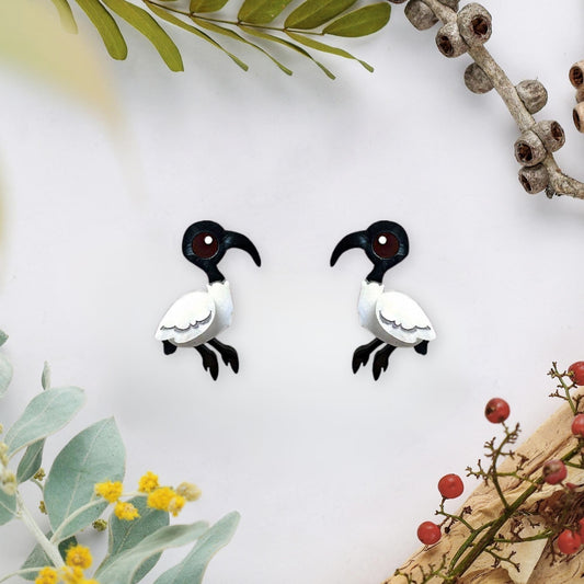 BINKABU Ibis Studs handmade acrylic bird earrings