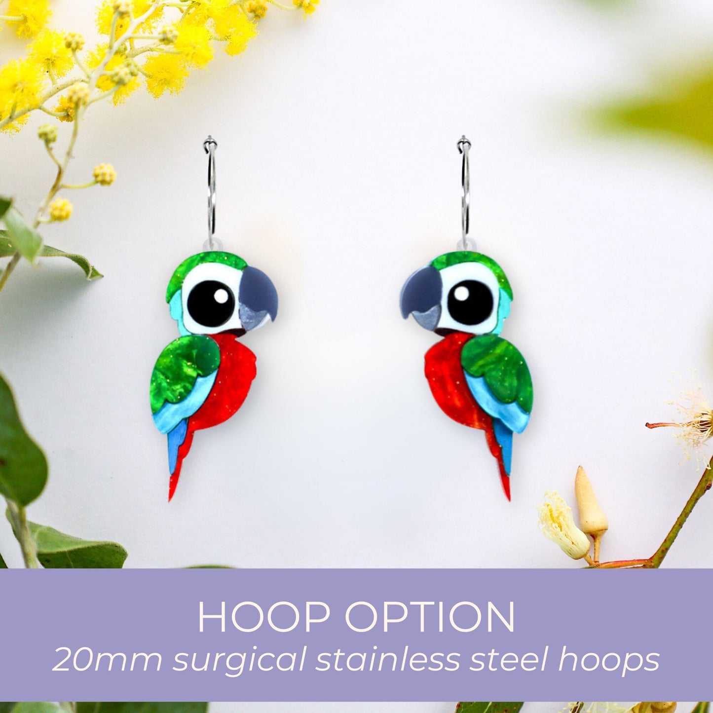 Harlequin Macaw Studs - Statement Bird Earrings