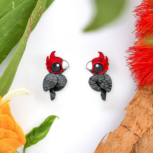 BINKABU Gang Gang Cockatoo Studs handmade acrylic bird earrings