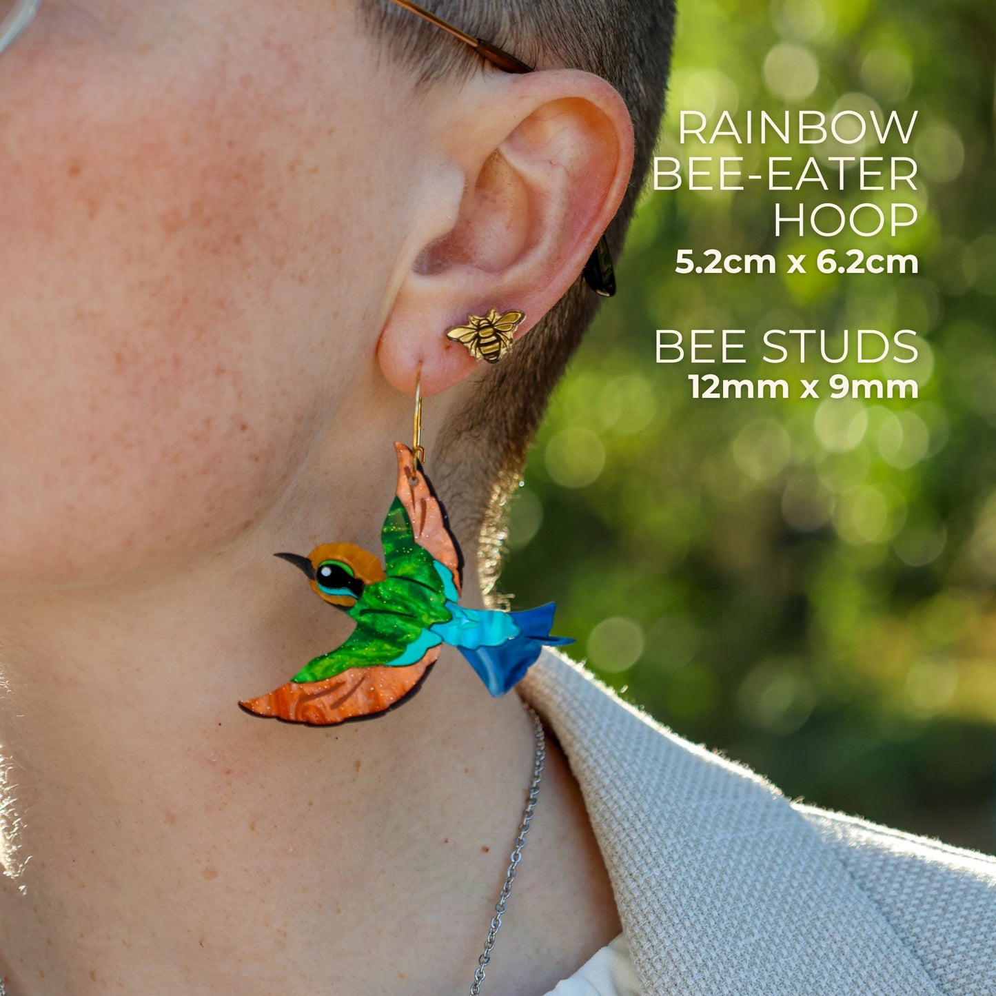 BINKABU Rainbow Bee-Eater handmade acrylic bird earrings