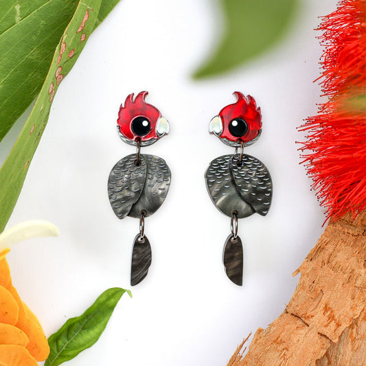 BINKABU Gang Gang Cockatoo handmade acrylic bird earrings