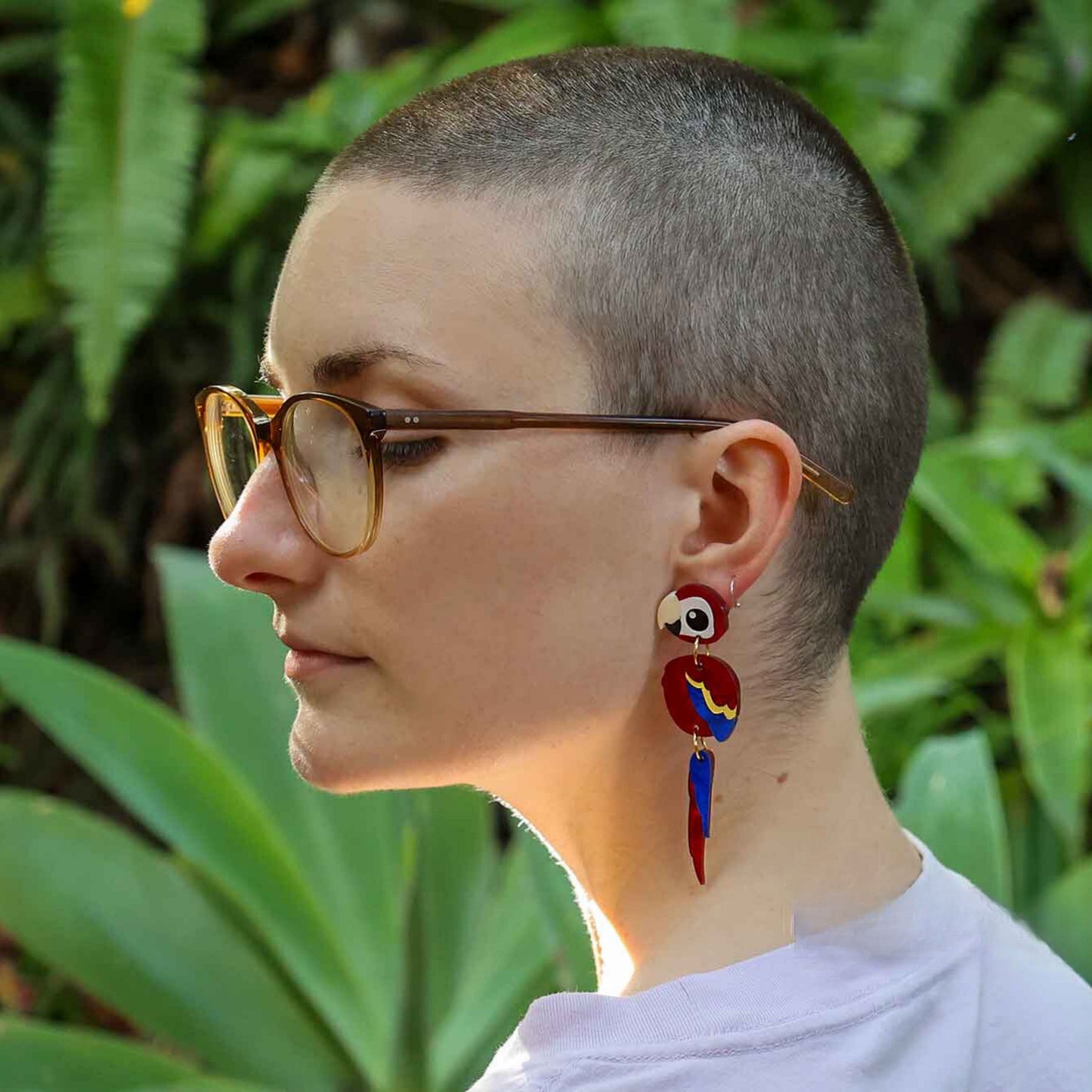 BINKABU Scarlet Macaw Handmade Acrylic Bird Earrings