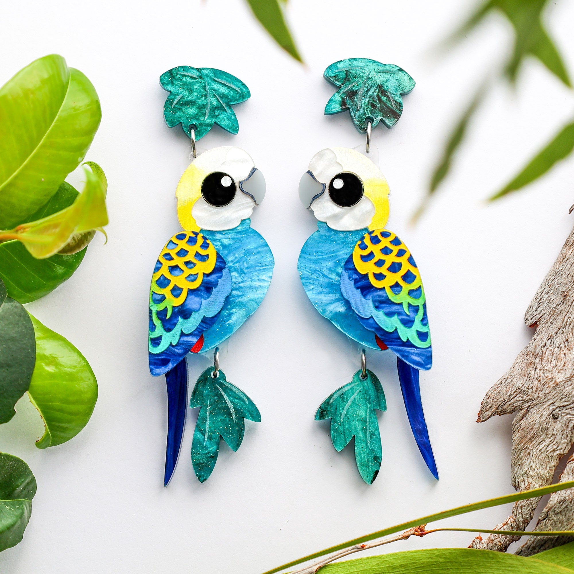BINKABU Pale Headed Rosella Earrings Statement Bird Earrings