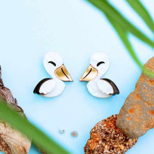 BINKABU Pelican Studs handmade acrylic bird earrings