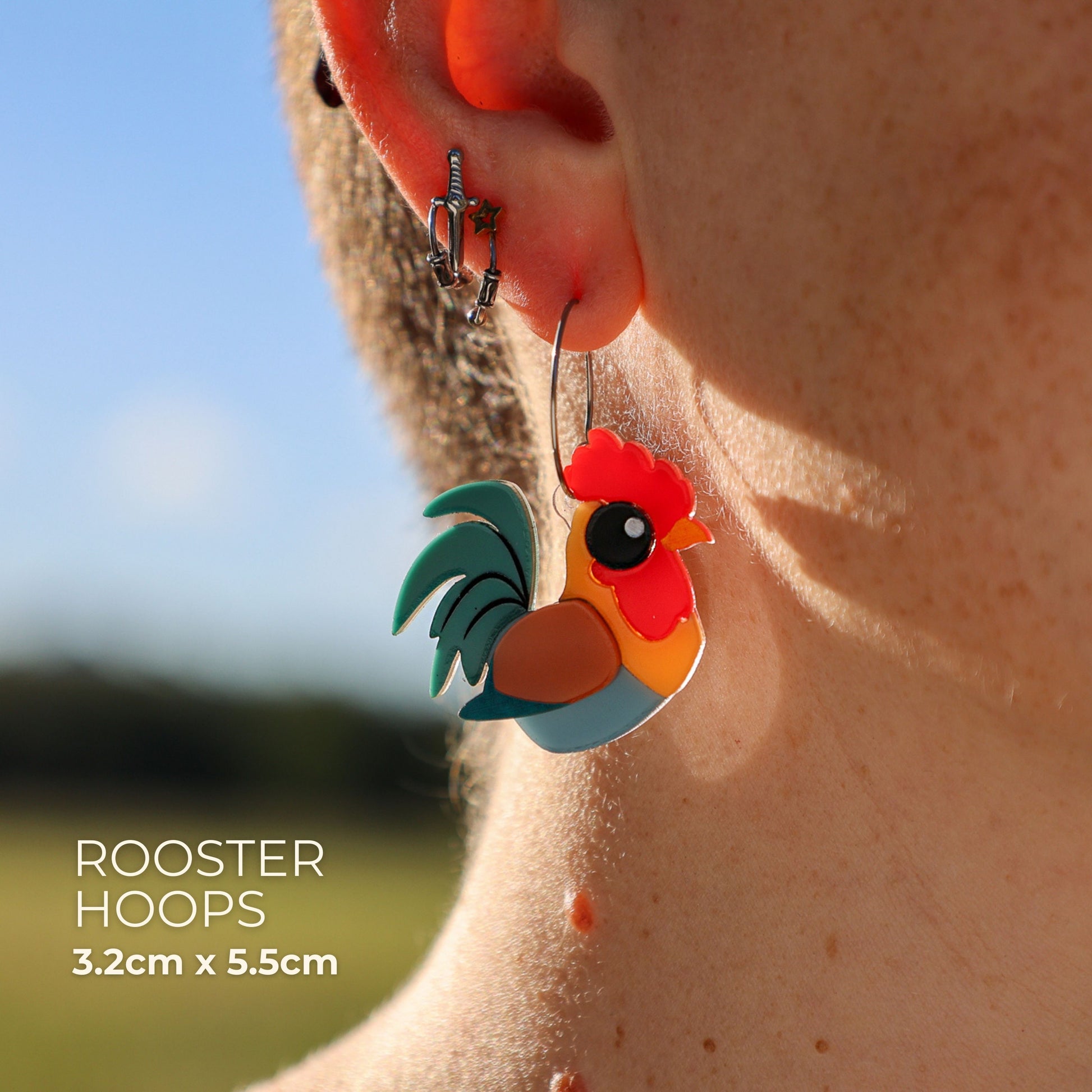 BINKABU Rooster Handmade Acrylic Bird Earrings