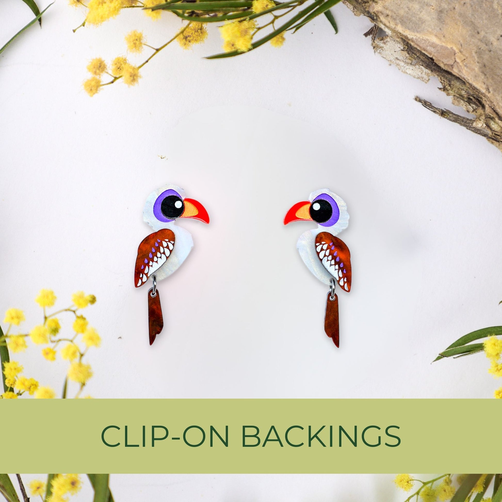 BINKABU Red-Billed Hornbill handmade acrylic bird earrings