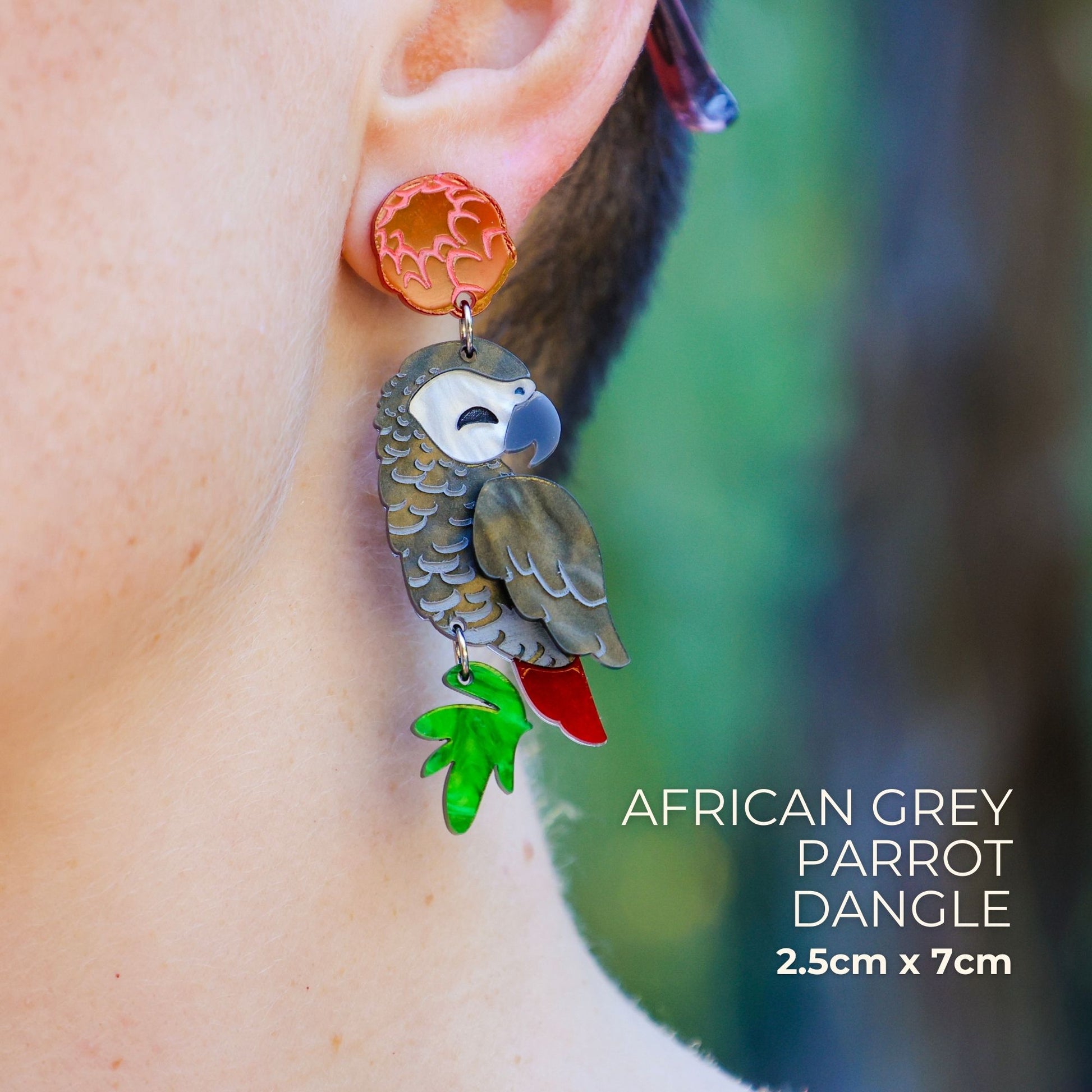 BINKABU African Grey Parrot handmade acrylic bird earrings