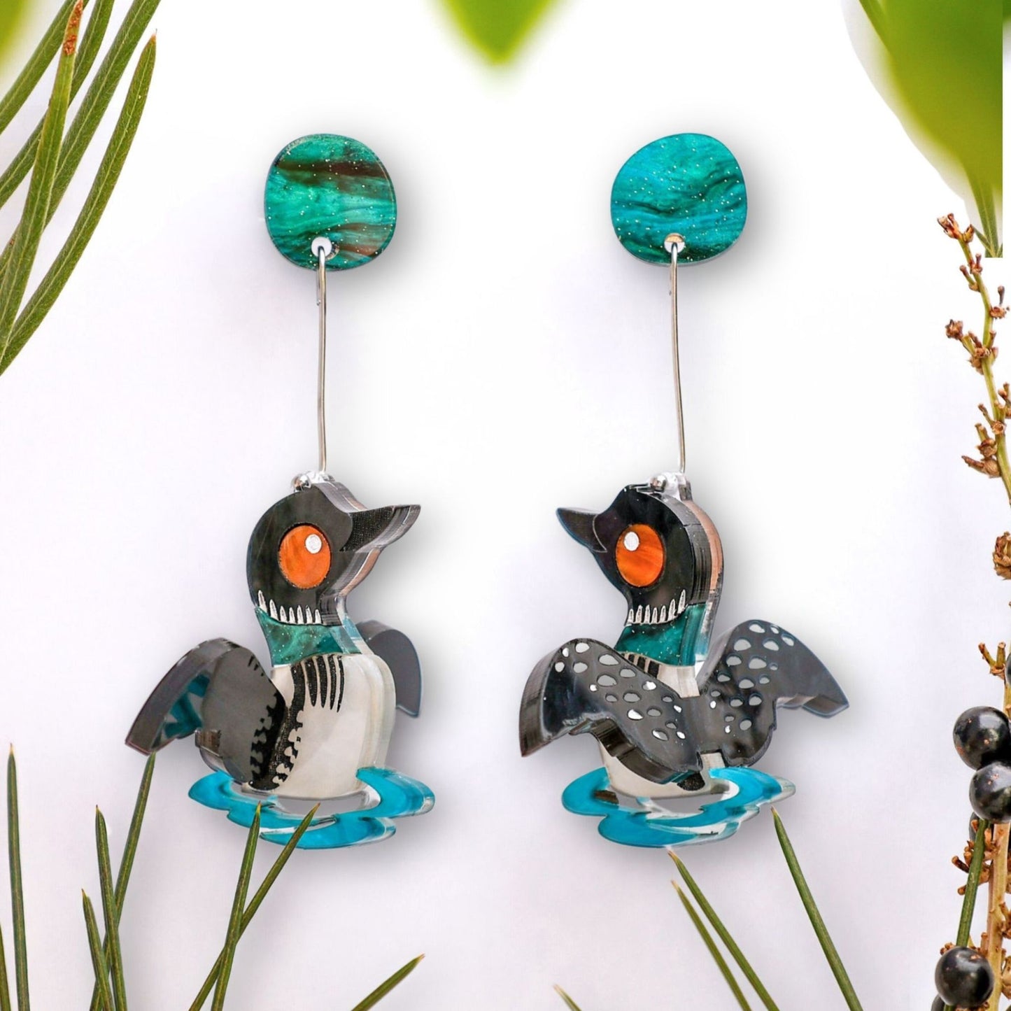 Common Loon 3D Dangles - North American Acrylic Bird Earrings