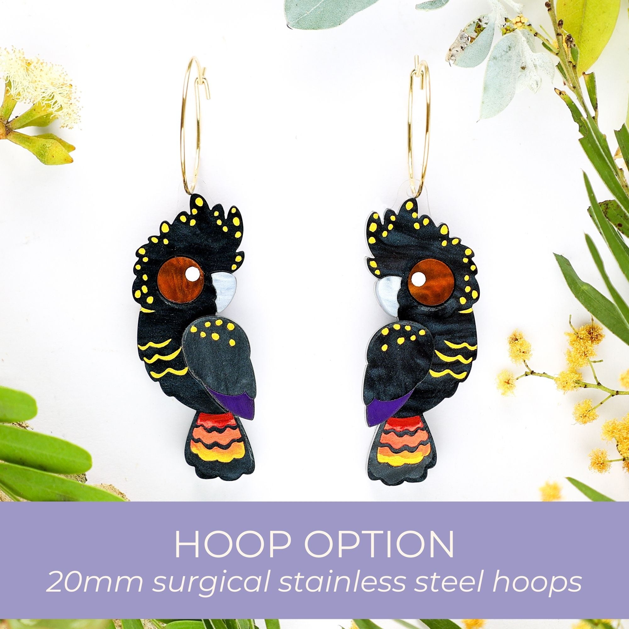 Acrylic Black Cockatoo Earrings Statement Bird Earrings BINKABU