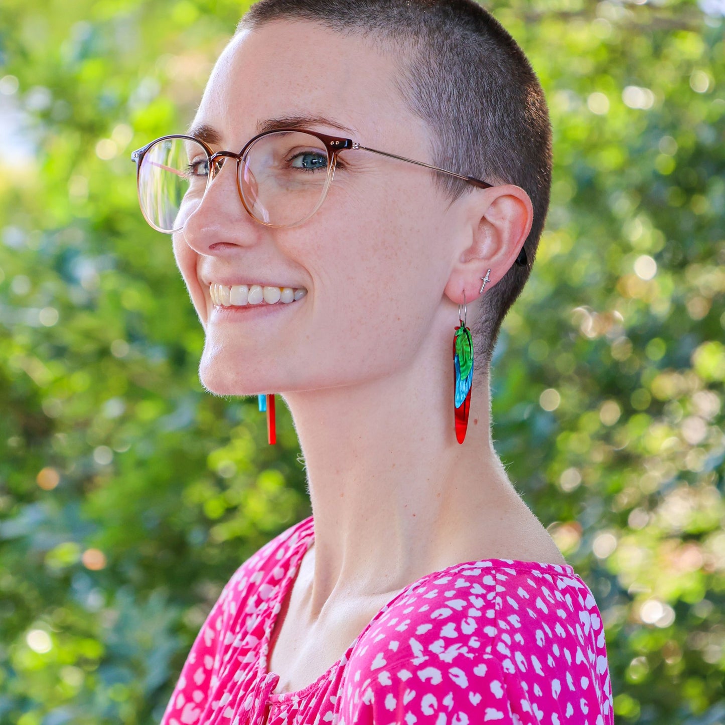 Foraged Feathers - Green-Cheeked Conure - Handmade Statement Bird Earrings