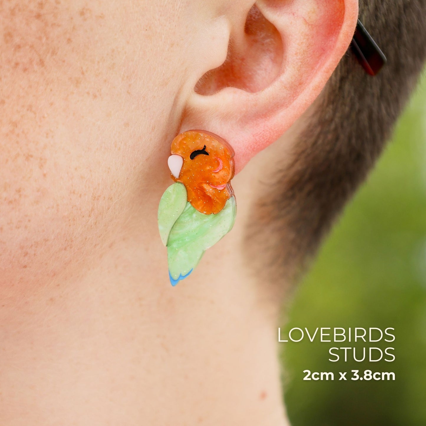 BINKABU Peach-Faced Lovebird handmade acrylic bird earrings