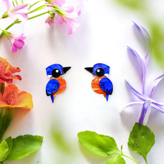 BINKABU Azure Kingfisher handmade acrylic bird earrings