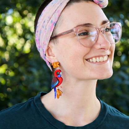 BINKABU Crimson Rosella handmade acrylic bird earrings