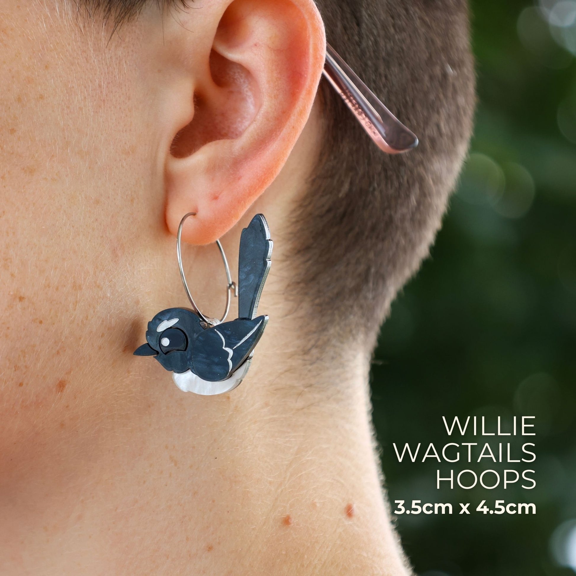 BINKABU Willie Wagtail Hoop handmade acrylic bird earrings