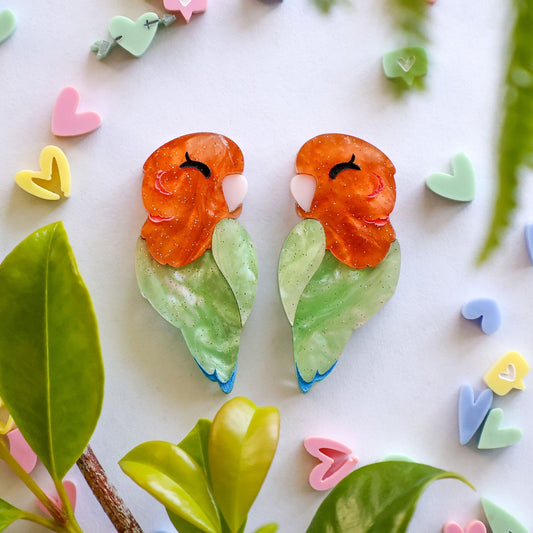 BINKABU Peach-Faced Lovebird handmade acrylic bird earrings