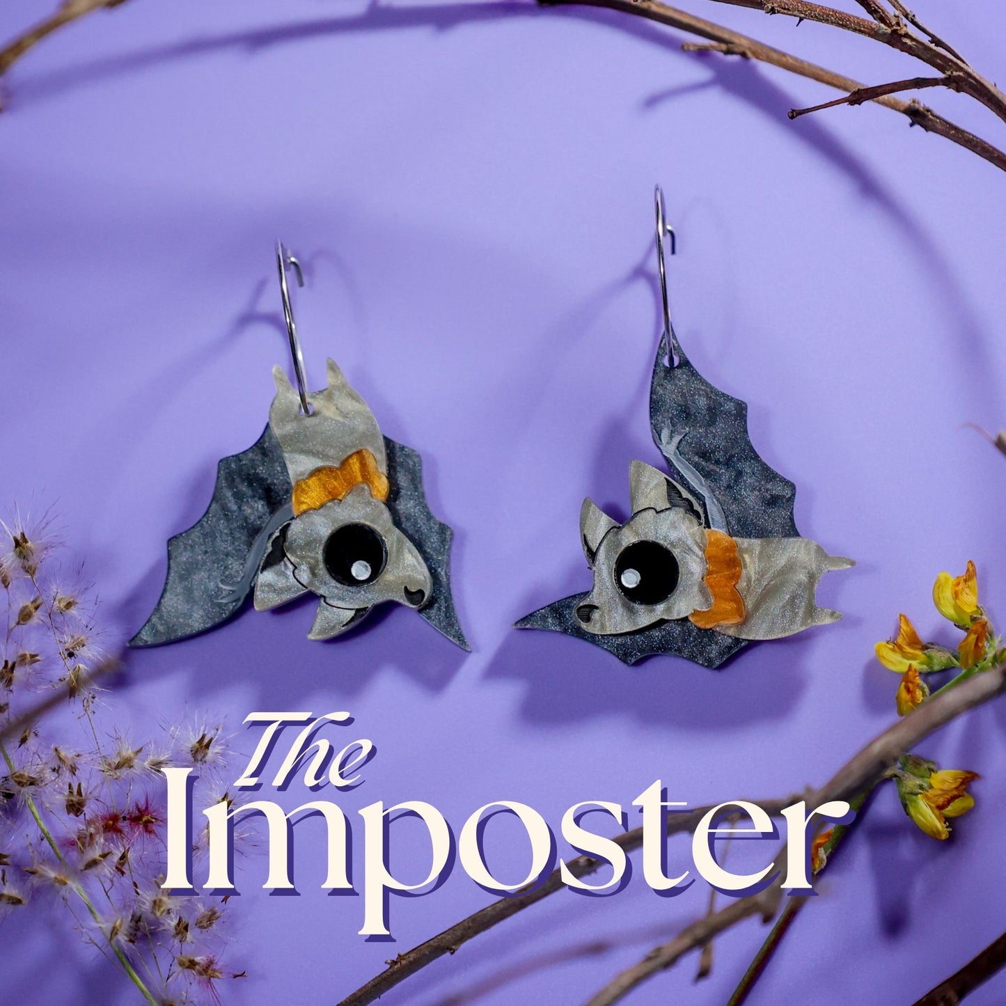 BINKABU Imposter - Grey-Headed Flying Fox/Fruit Bat handmade acrylic bird earrings