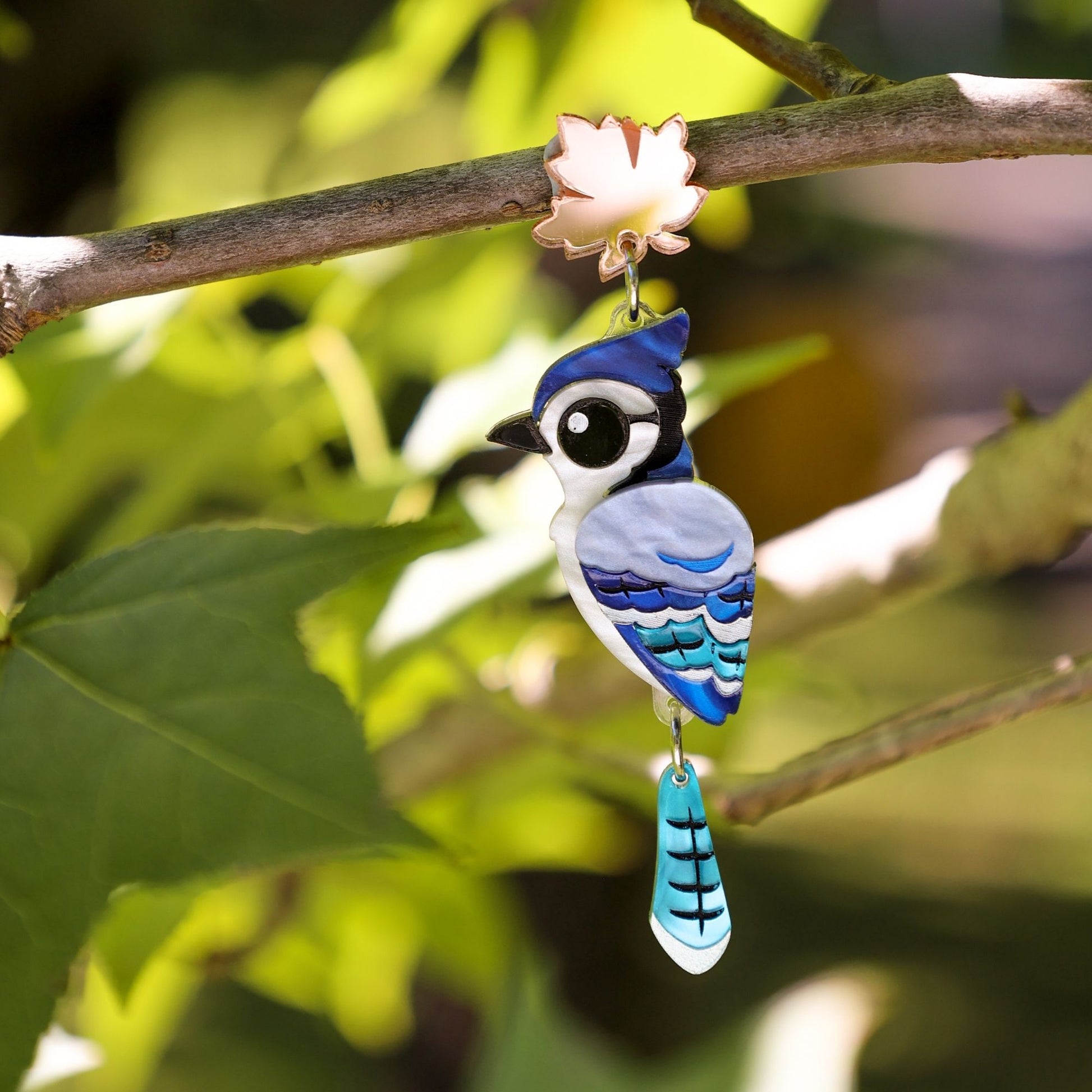 BINKABU Blue Jay Dangles handmade acrylic bird earrings