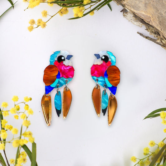 BINKABU Lilac-Breasted Roller handmade acrylic bird earrings
