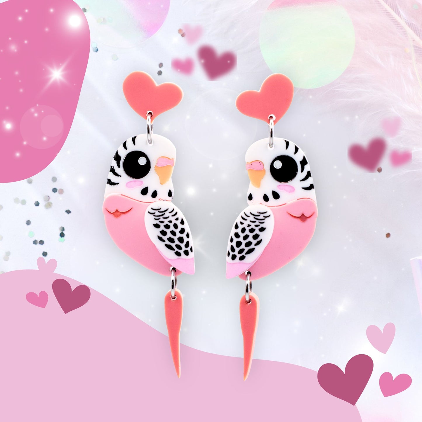 LIMITED EDITION ‘Perfectly Pink’ Budgie Dangles - Valentine’s Day Edition